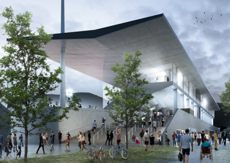 visite du chantier du stade municipal de Chambéry